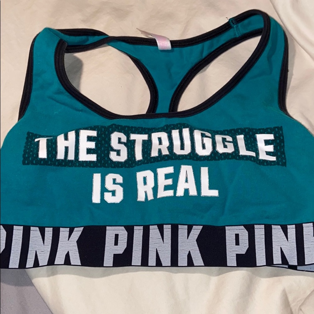 PINK teal green sports bra